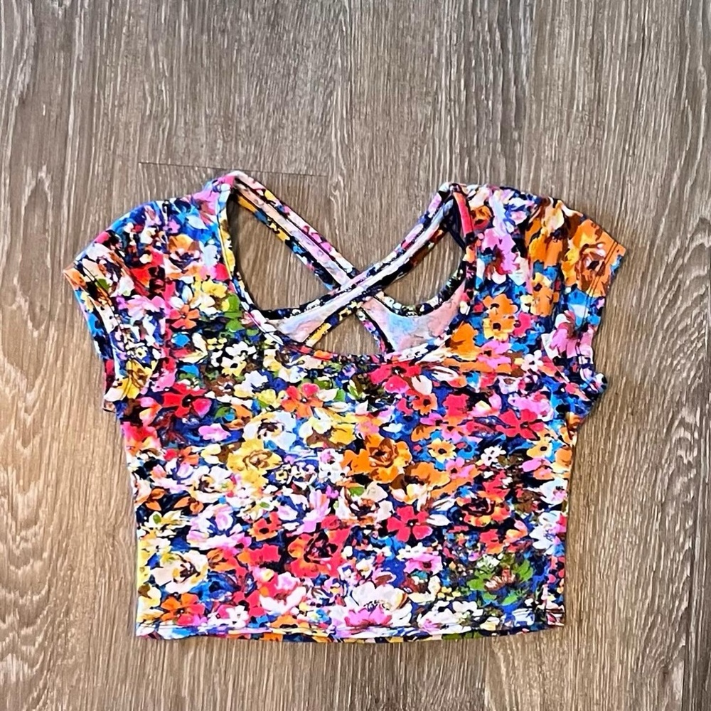 Floral Women's Top with Cross Back